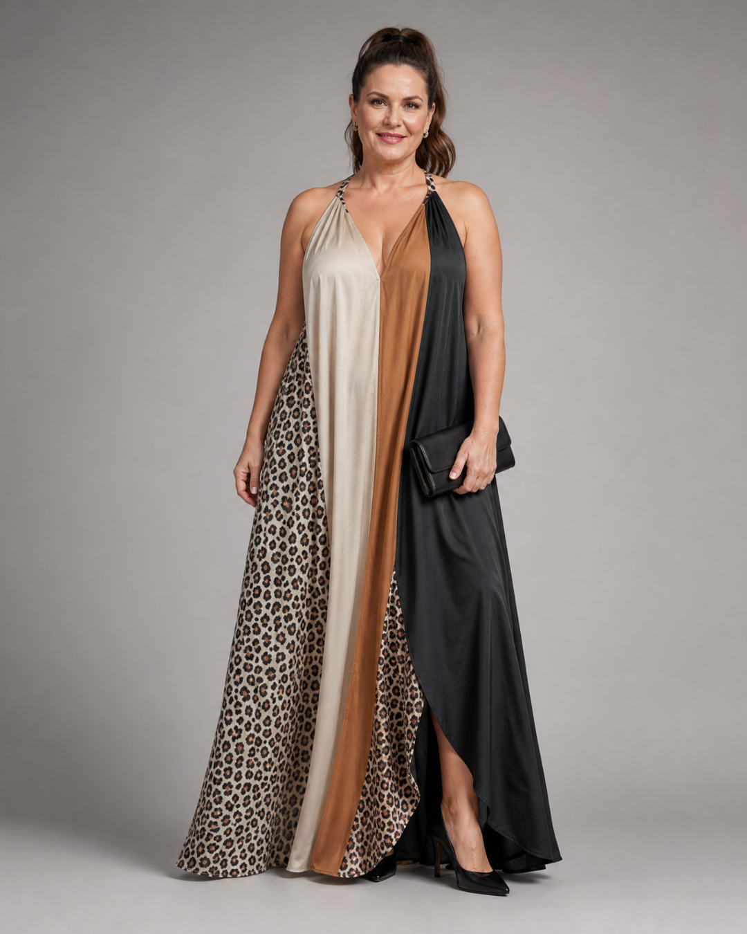 Zephielle | Lange Halter-jurk met Dierenprint