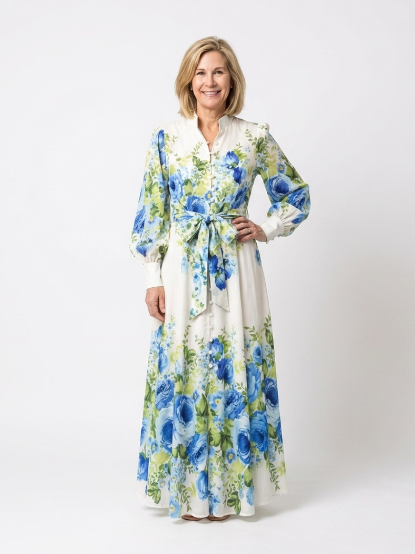 Harper | Maxi-jurk met knoopsluiting en lange mouwen