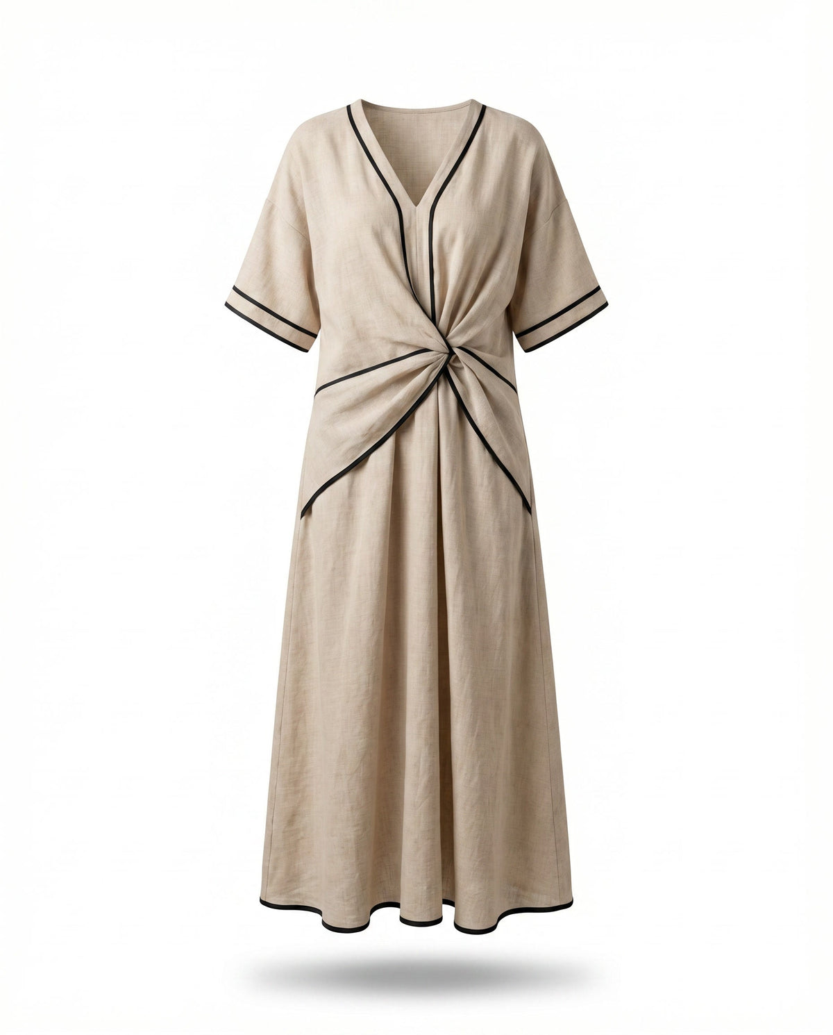 Maxi-jurk met ronde hals en contrastbies