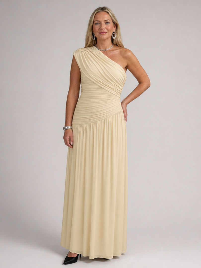 Evadra | One-shoulder maxi-jurk met gedrapeerd lijfje