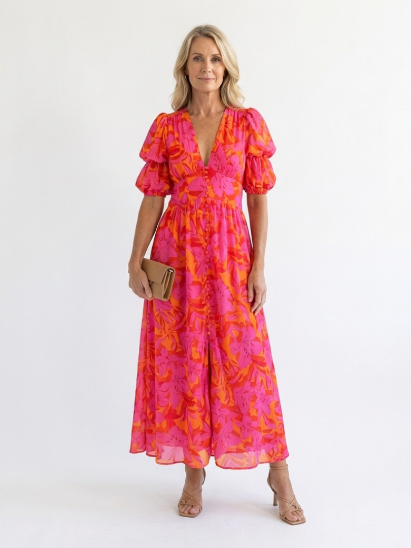 Willow | Midi-jurk met bloemenprint en pofmouw