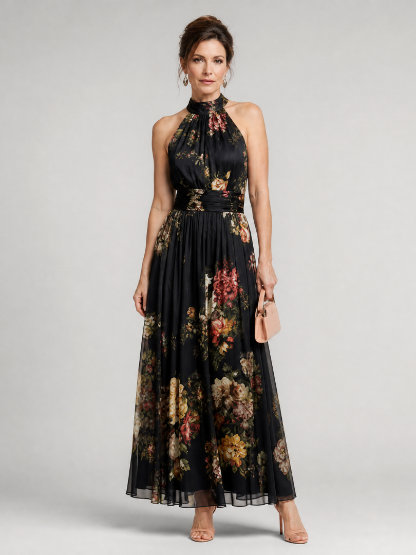 Sior | Midi-jurk met halternek en bloemenprint