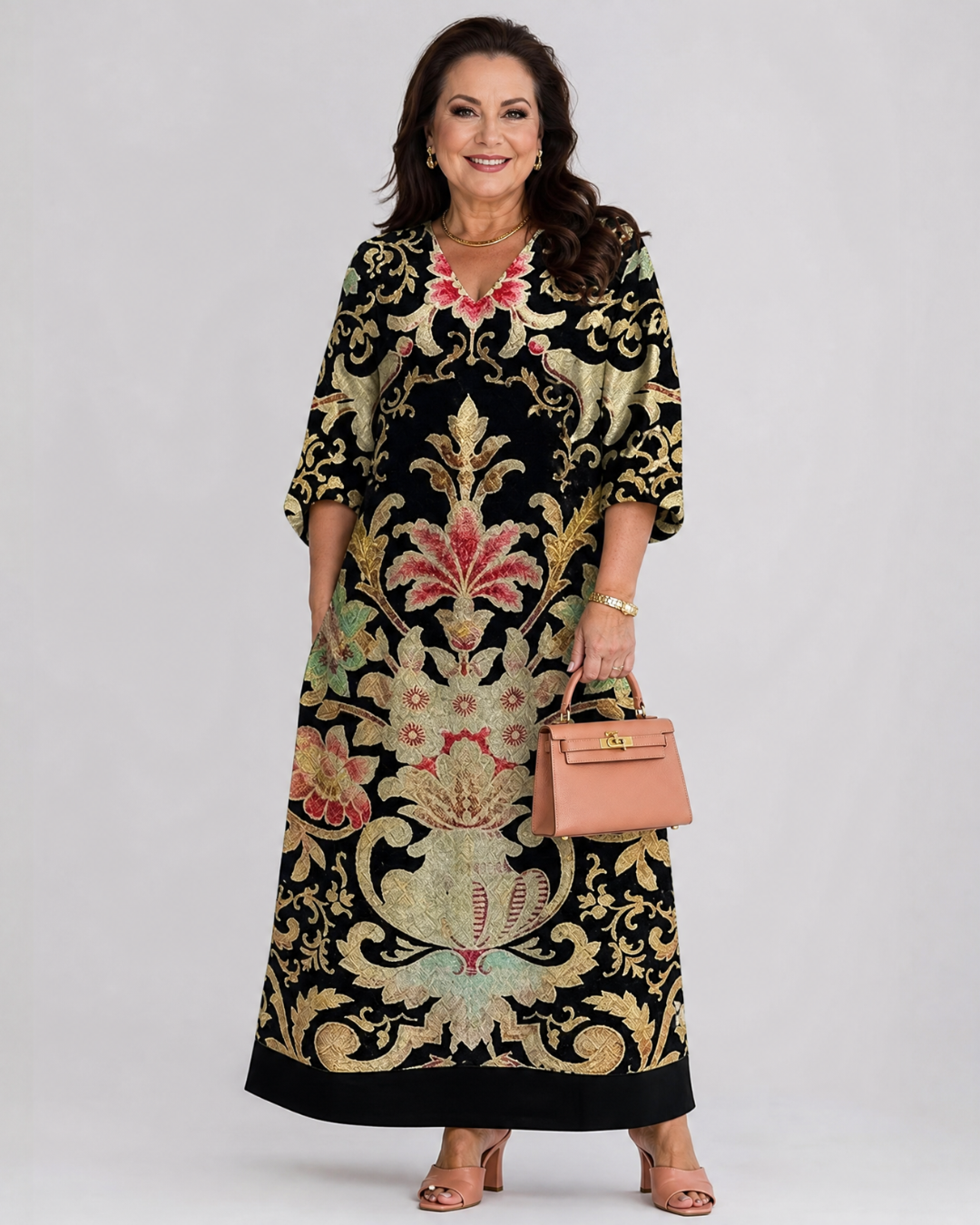 Thymera | Midi-jurk met levendige vintage print en zakdetail