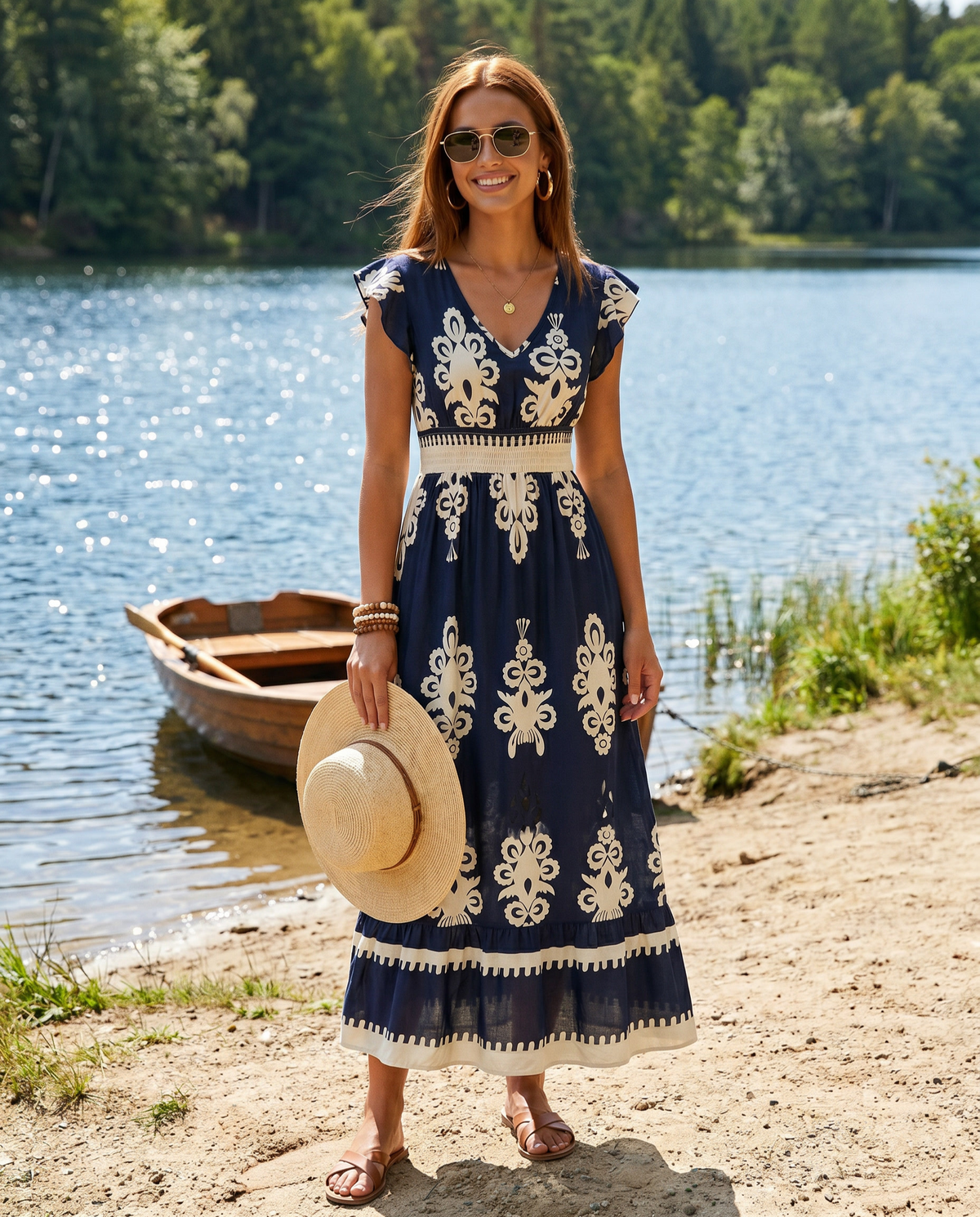 Maxi-jurk met bloemenprint en V-hals