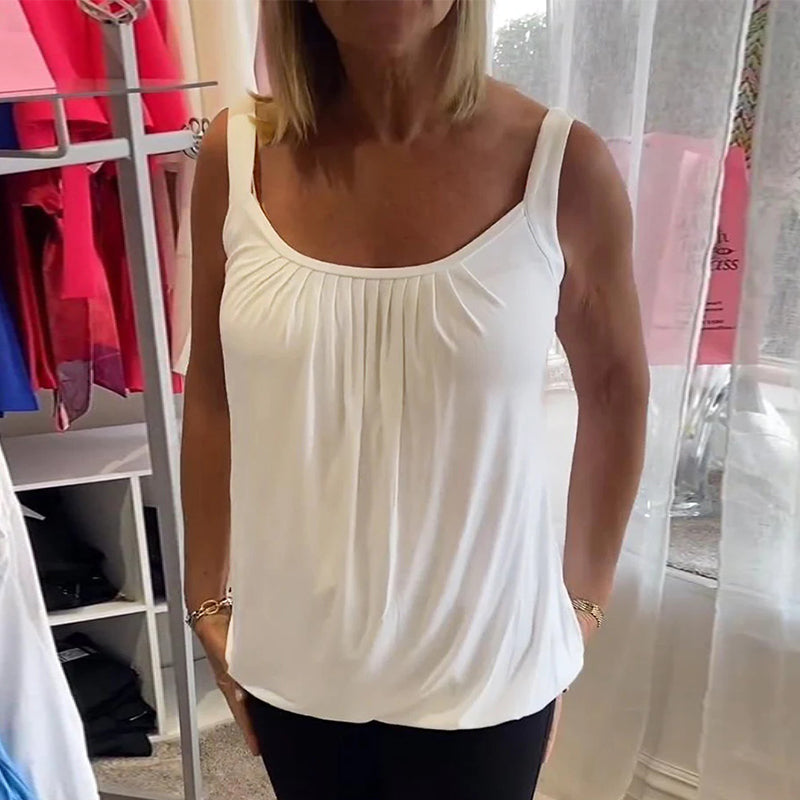 Nanda | Casual mouwloze top met plooi en effen kleur