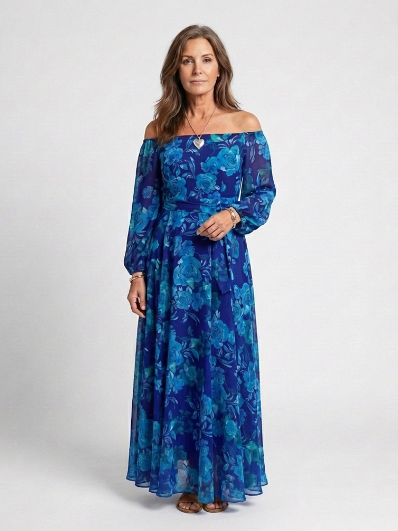 Aspen | Off-shoulder maxi-jurk met bloemen
