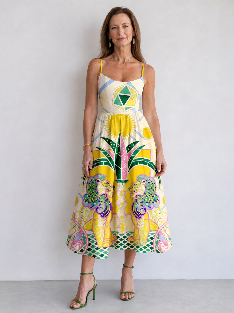 Zephyrelle | Midi-jurk met geometrische leeuwenprint