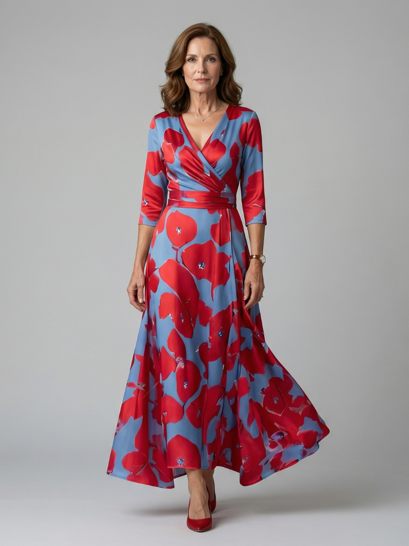 Celine | Midi-jurk met gekruiste wikkelhals