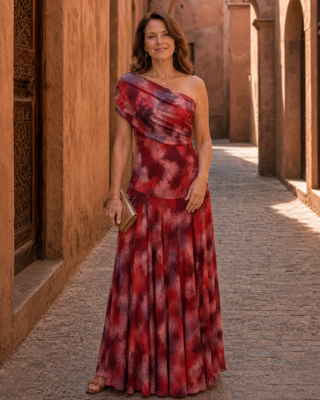 Zarephine | One-shoulder maxi-jurk met aquarelprint