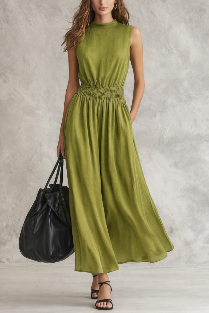 Ontspannen Smocked Taille Maxi Jurk