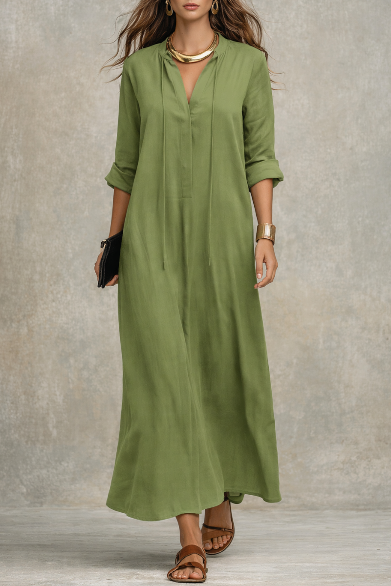 Olijfgroen Relaxed Bohemian Maxi Jurk