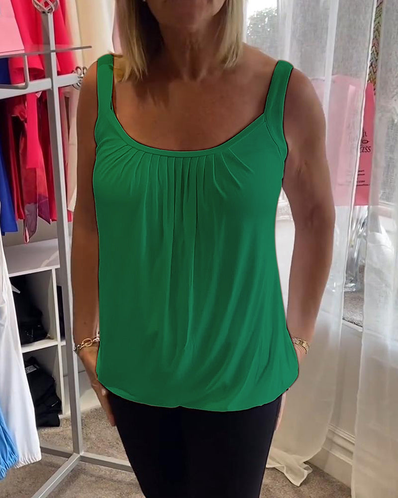 Nanda | Casual mouwloze top met plooi en effen kleur