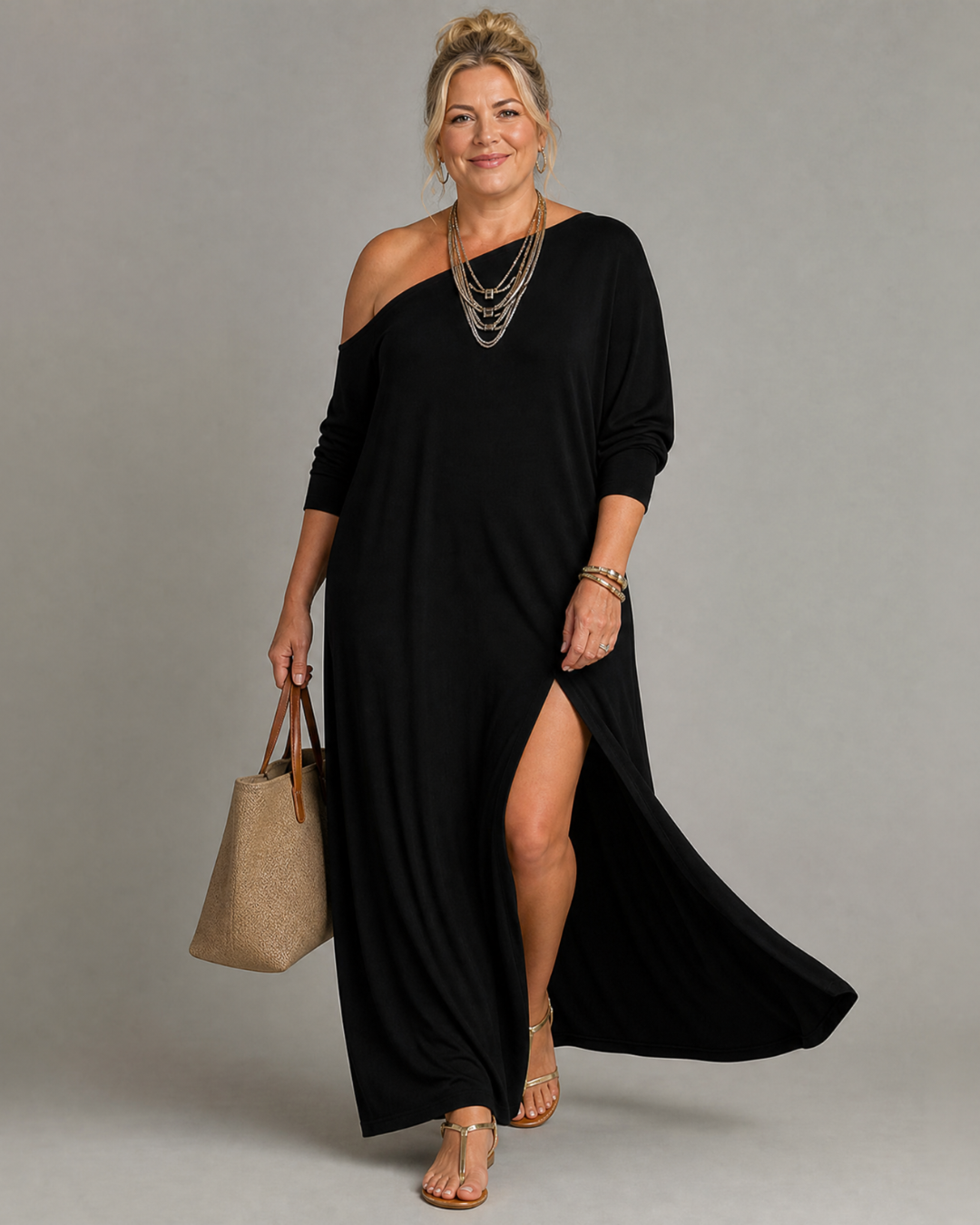 Asterelle | One-shoulder midi-jurk met split