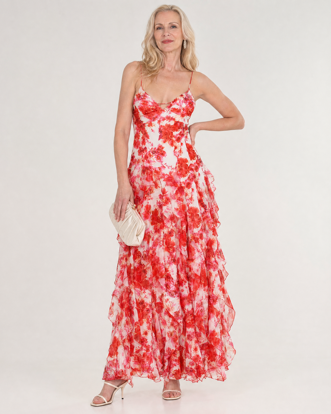 Vugeh | Mouwloze midi-jurk met ruches en bloemenprint