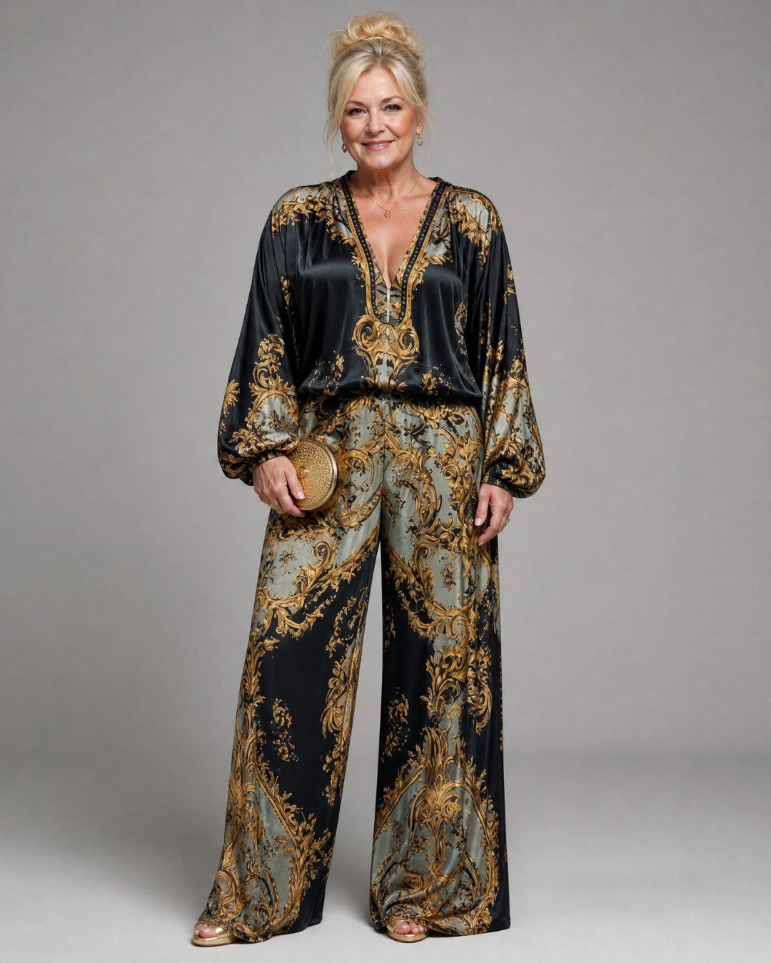 Valoria | 2-delige Set met Barokprint Blouse en Wijde Broek