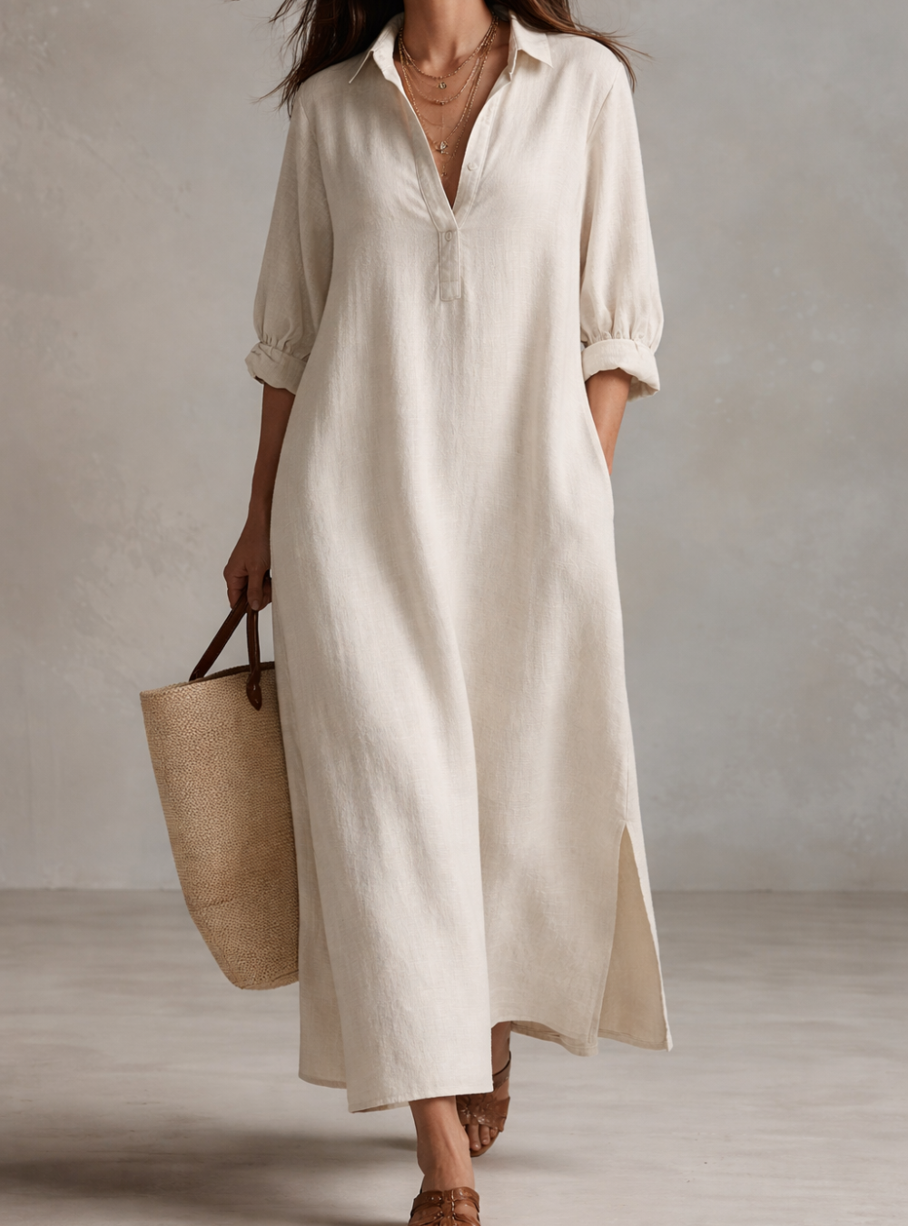 Boho Ontspannen Dag Stille Nomade Witte Midi Jurk
