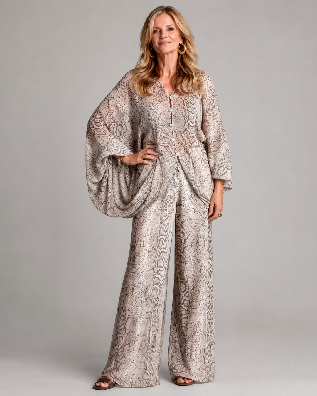 Esmoria | 2-delige Set met Gedrapeerde Blouse en Wijde Broek