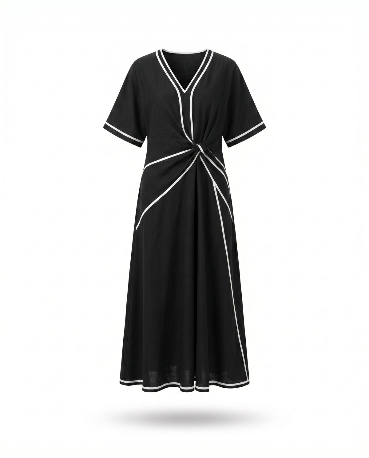 Maxi-jurk met ronde hals en contrastbies