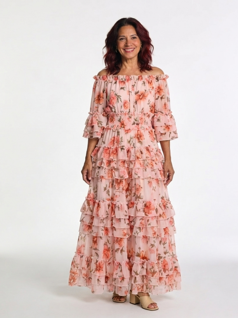 Rosalie | Off-shoulder maxi-jurk met ruches