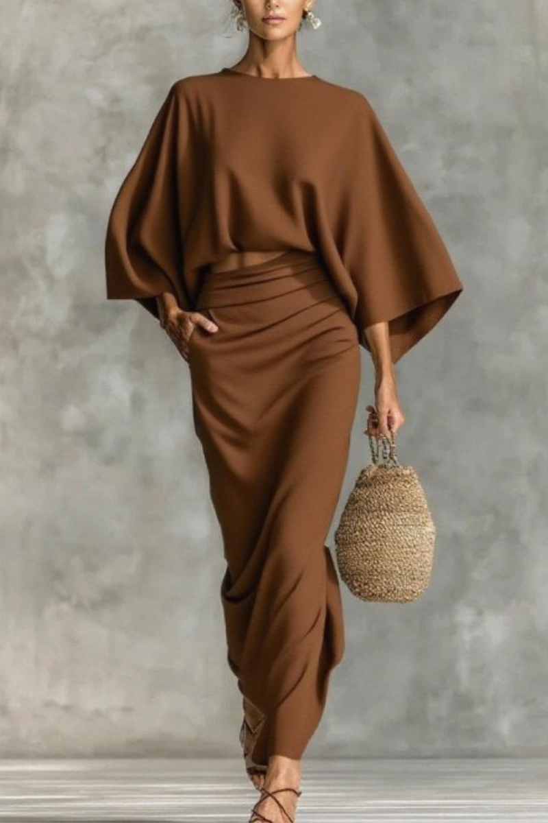 Ronde hals batwing mouw top en lange rok set