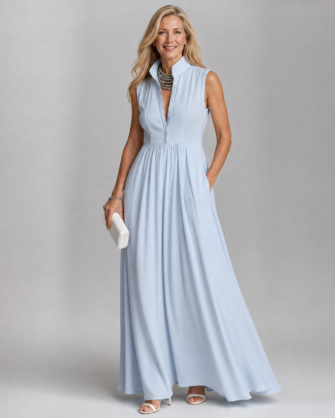 Virelia | Mouwloze maxi-jurk met kraag