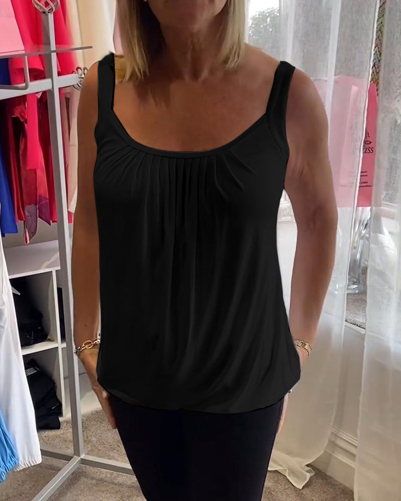 Nanda | Casual mouwloze top met plooi en effen kleur