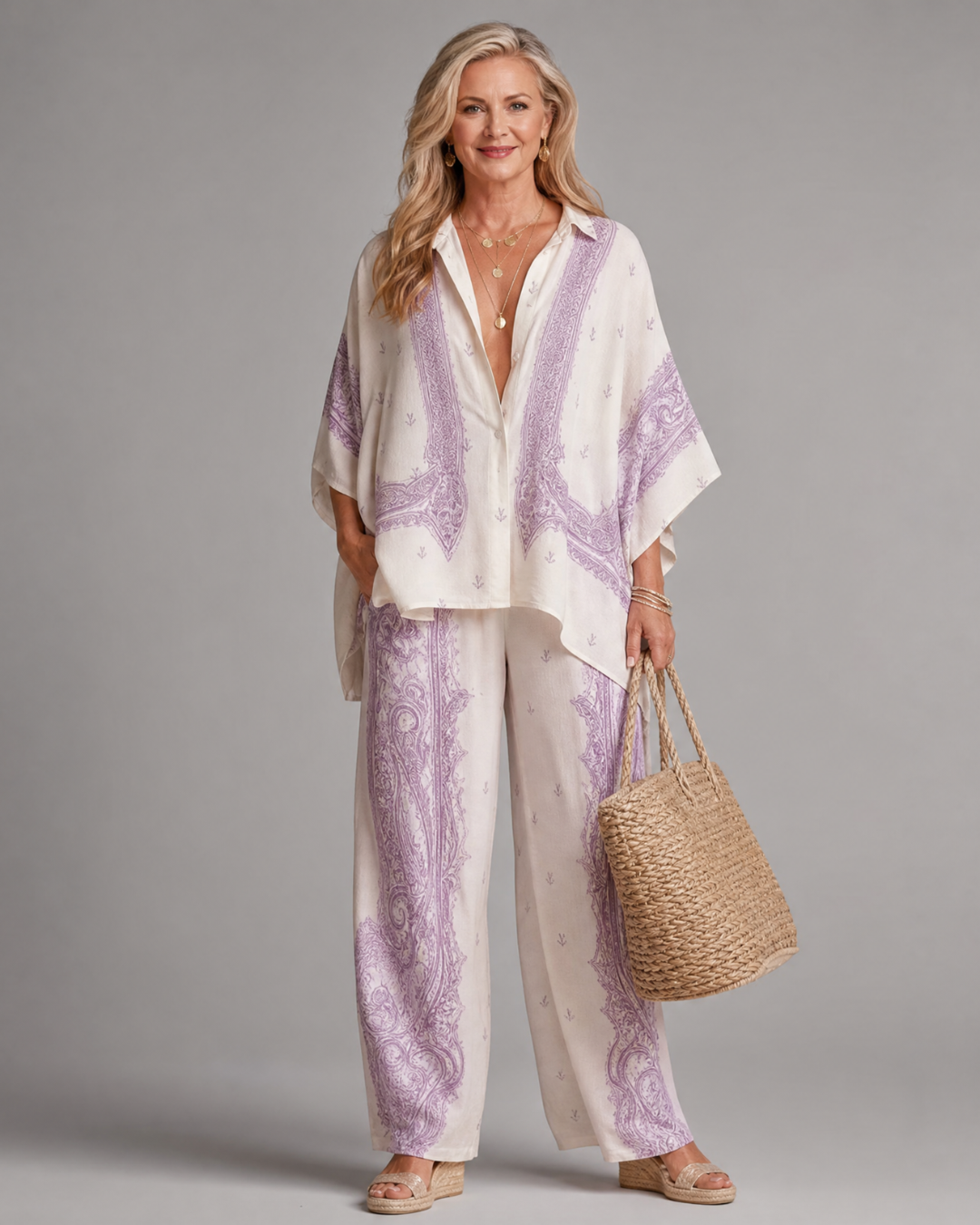Sodaya | 2-delige Set met Oversized Blouse en Wijde Broek