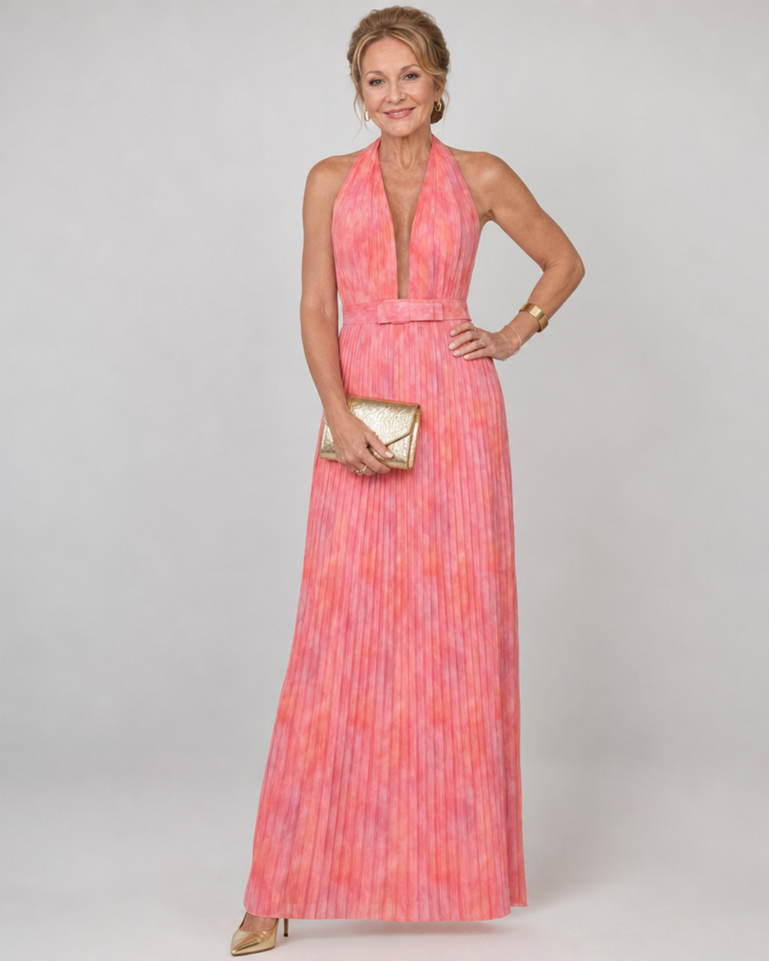Serah | Geplooide mouwloze halter maxi-jurk