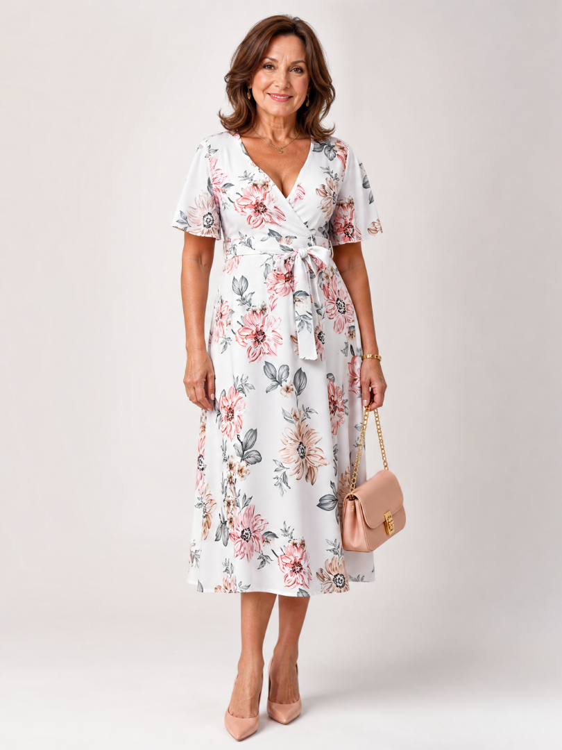 Meer | Midi-jurk met bloemenprint en strik