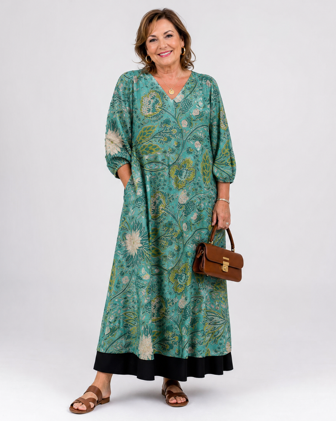 Siseman | Midi-jurk met botanische print en zakken