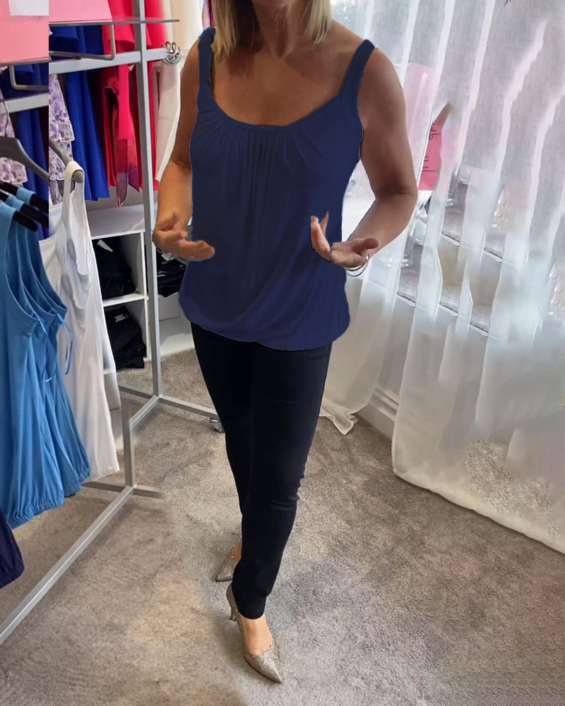 Nanda | Casual mouwloze top met plooi en effen kleur