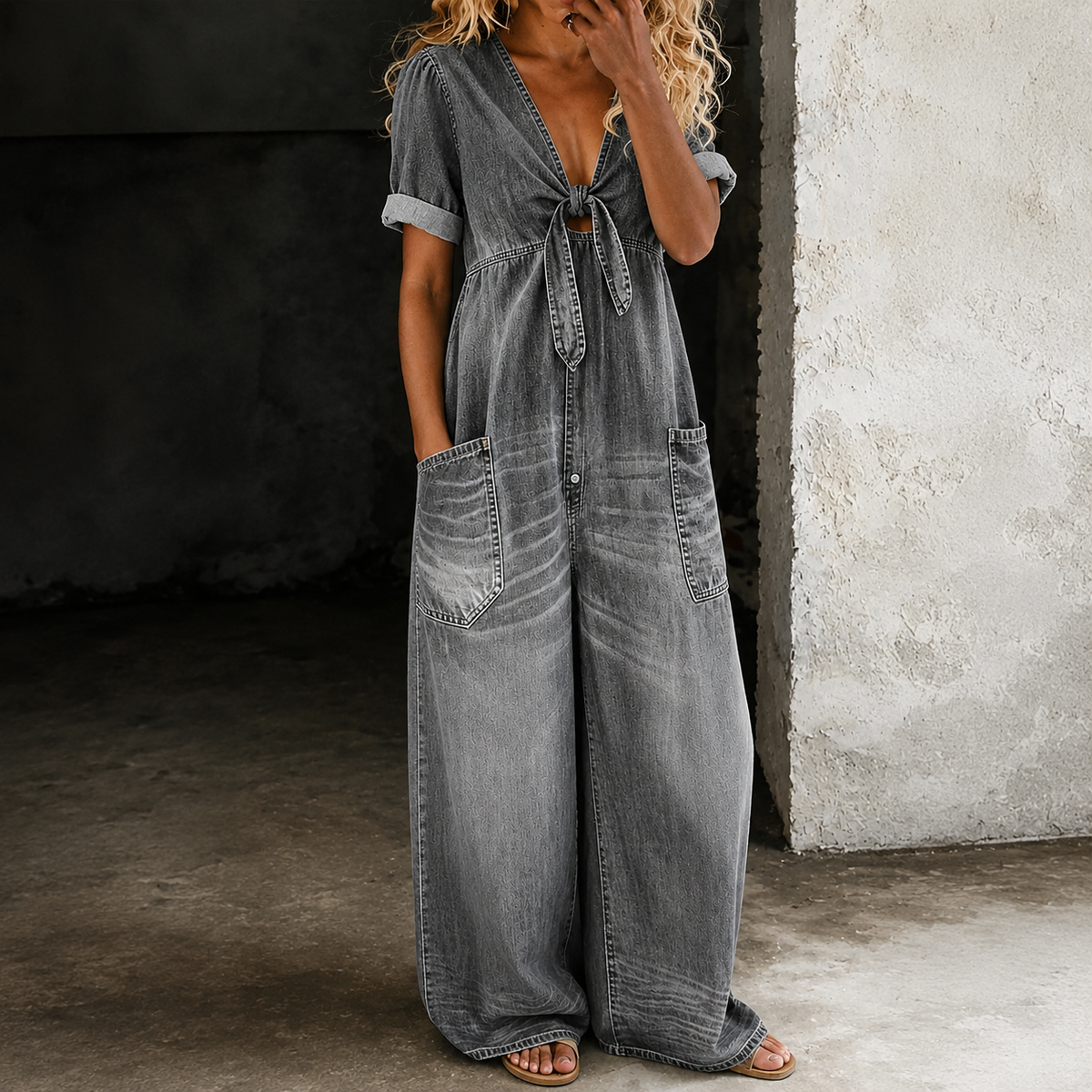 Maya | Denim Overall met Brede Pijpen