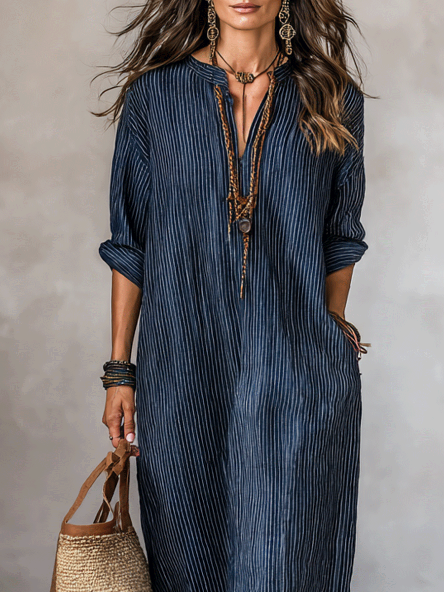 Nomadische Indigo Loose-Fit Maxi Jurk