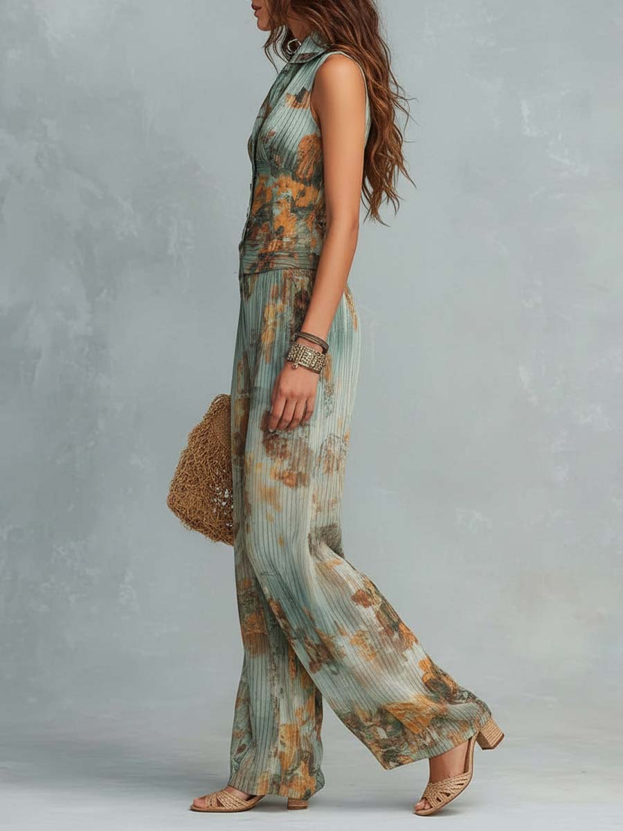 Boho Vintage Salie Bloemen Jumpsuit