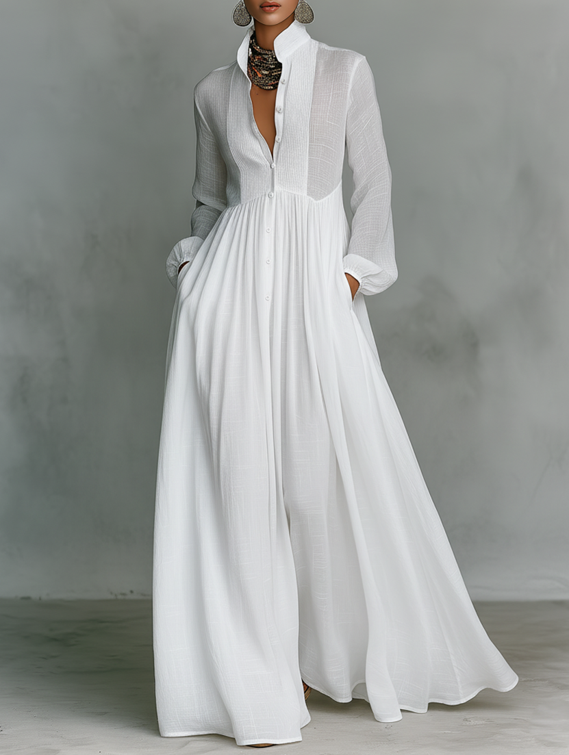 Elisa · Maxi Minimalistisch met Patchwork, Hoge Hals en Lange Mouwen