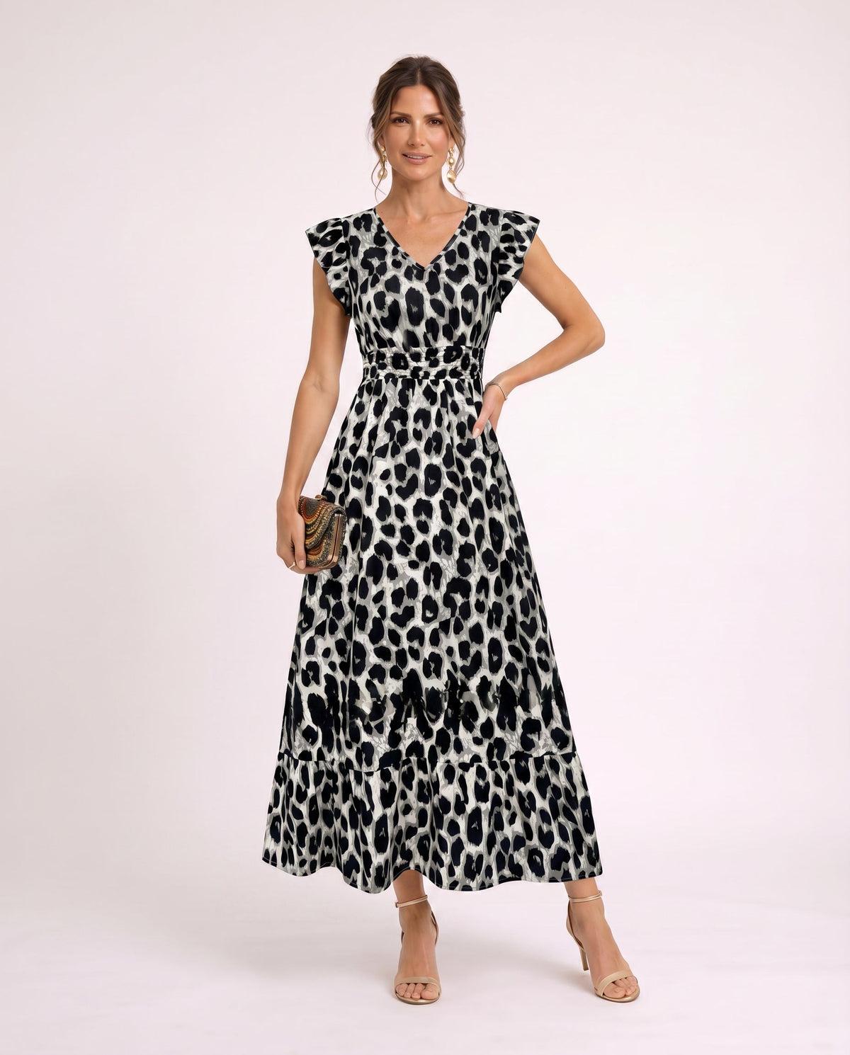 Maxi-jurk met bloemenprint en V-hals