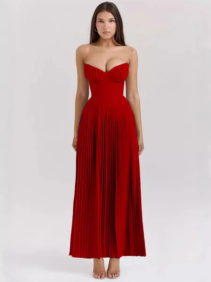 Velvet Hour | Maxi-jurk met V-hals en plissérok