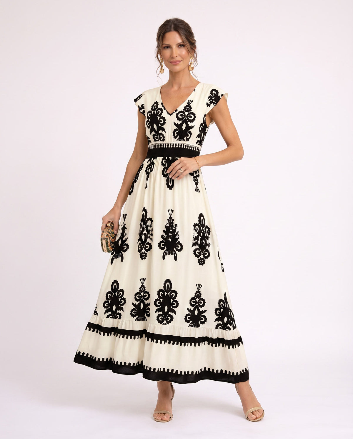 Maxi-jurk met bloemenprint en V-hals