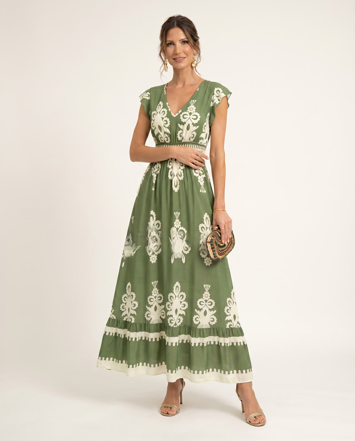 Maxi-jurk met bloemenprint en V-hals