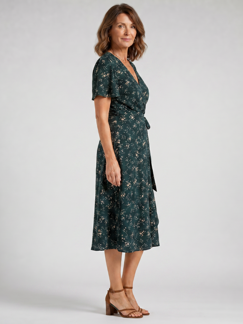 Odiala | Midi-jurk met bloemenprint en overslag