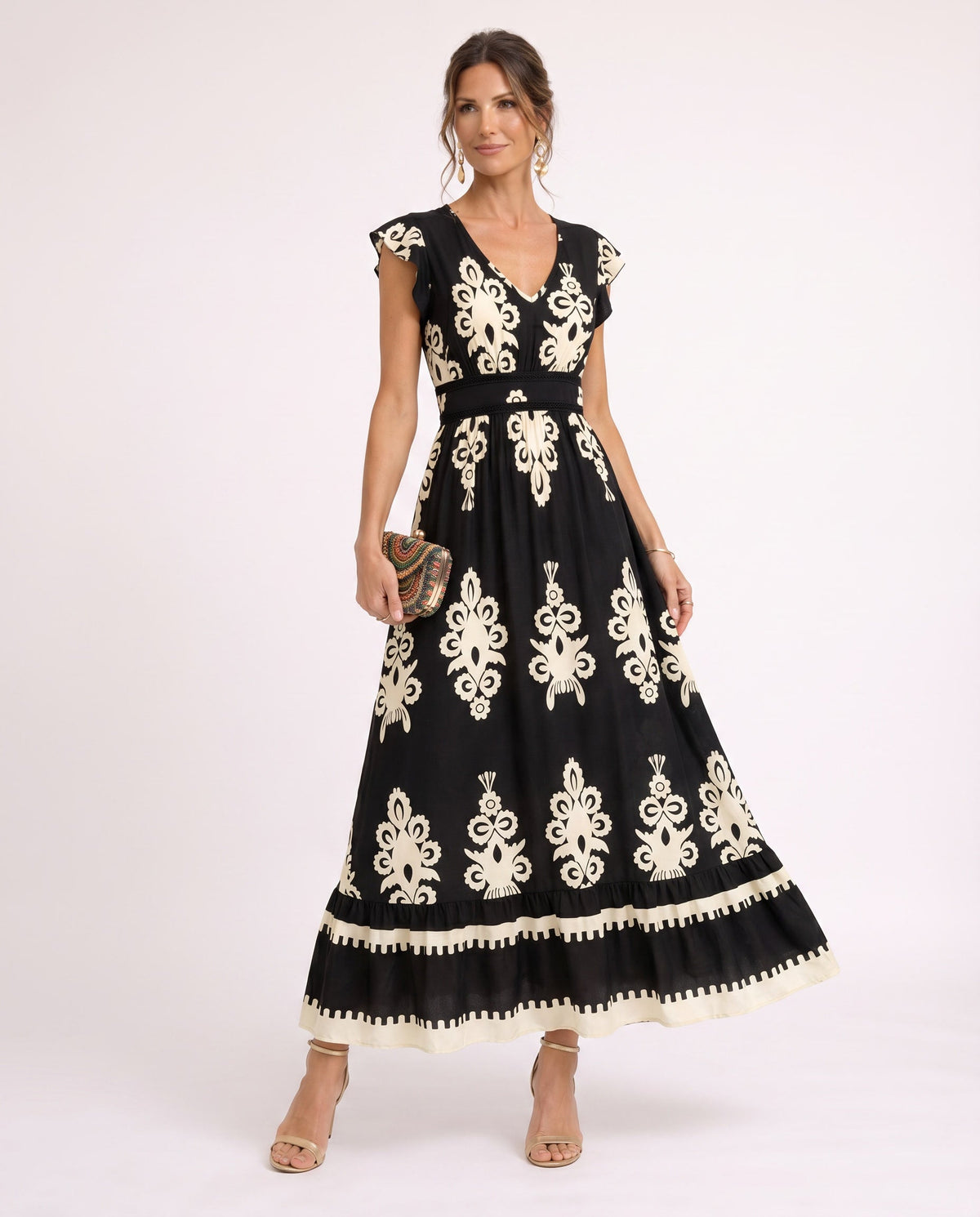 Maxi-jurk met bloemenprint en V-hals