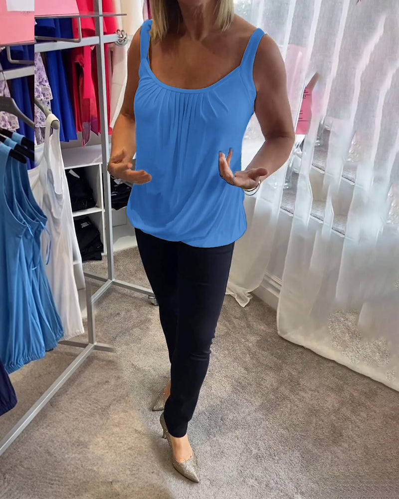 Nanda | Casual mouwloze top met plooi en effen kleur