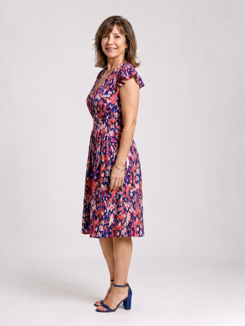 Sipola | Knielange jurk met flutter mouwen en print