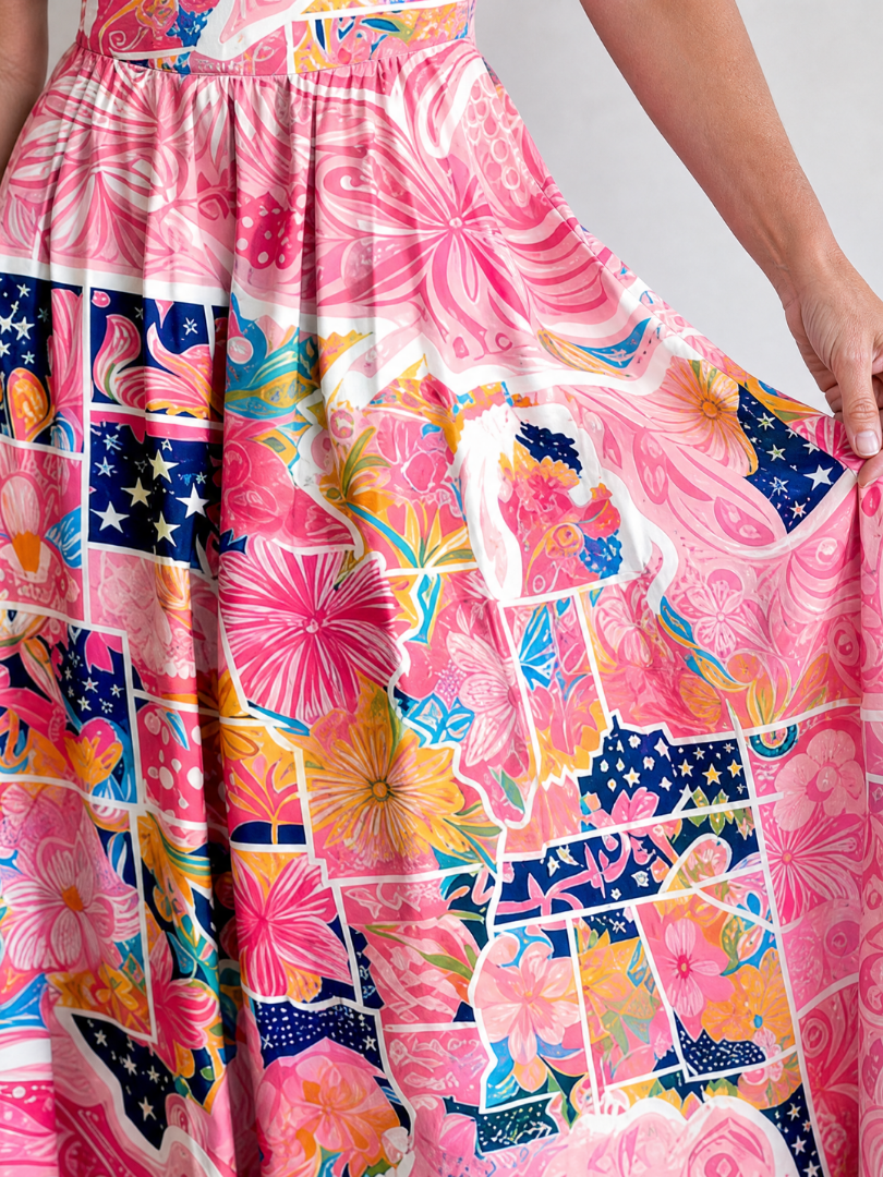 Valhala | Midi-jurk met patchwork-bloemenprint