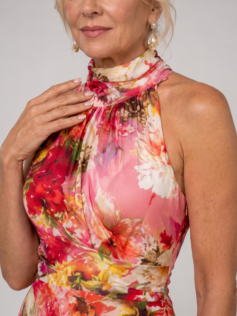 Elisabetta | Maxi-jurk met halternek en bloemenprint
