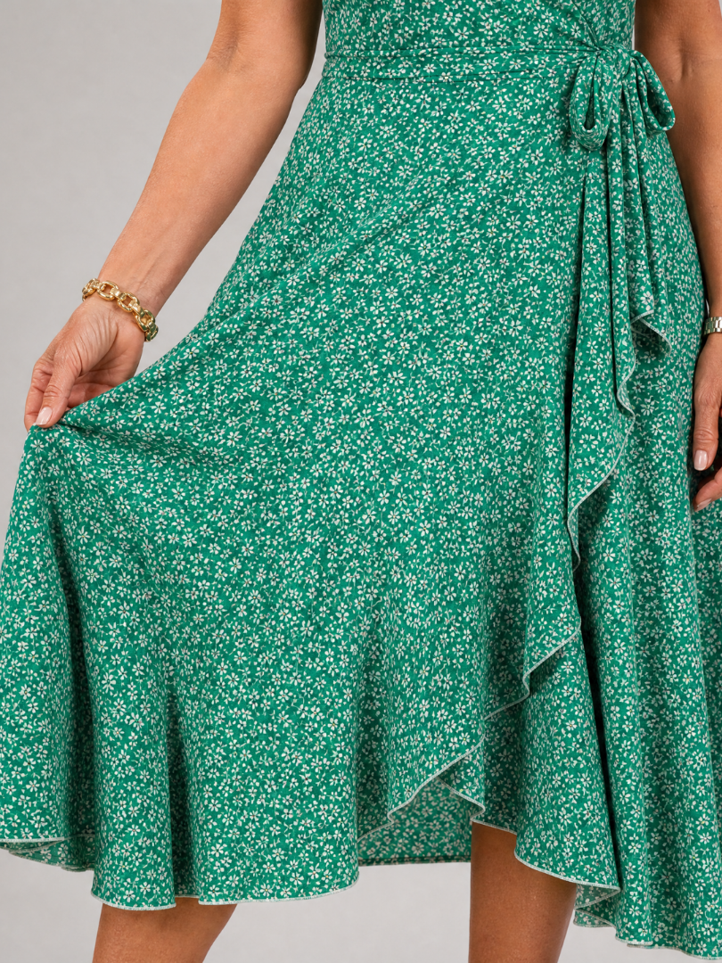 Samore | Midi-jurk met bloemenprint, overslag en ruches