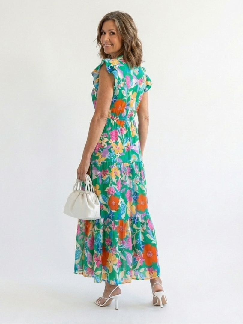 Lila | Midi-jurk met V-hals en laagjes