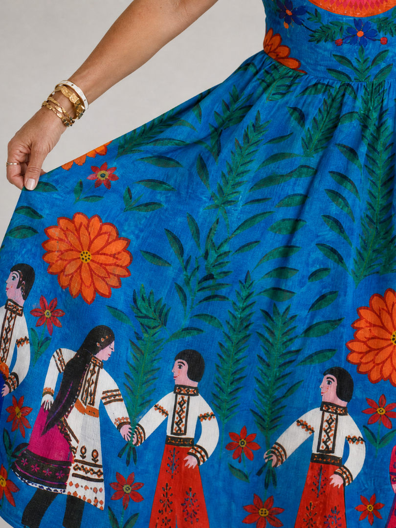Xylienne | Mouwloze midi-jurk met folkloreprint