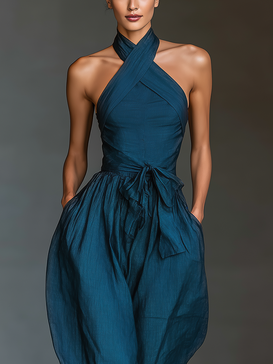 Solène | Jumpsuit met gekruiste schouderbanden en strikceintuur