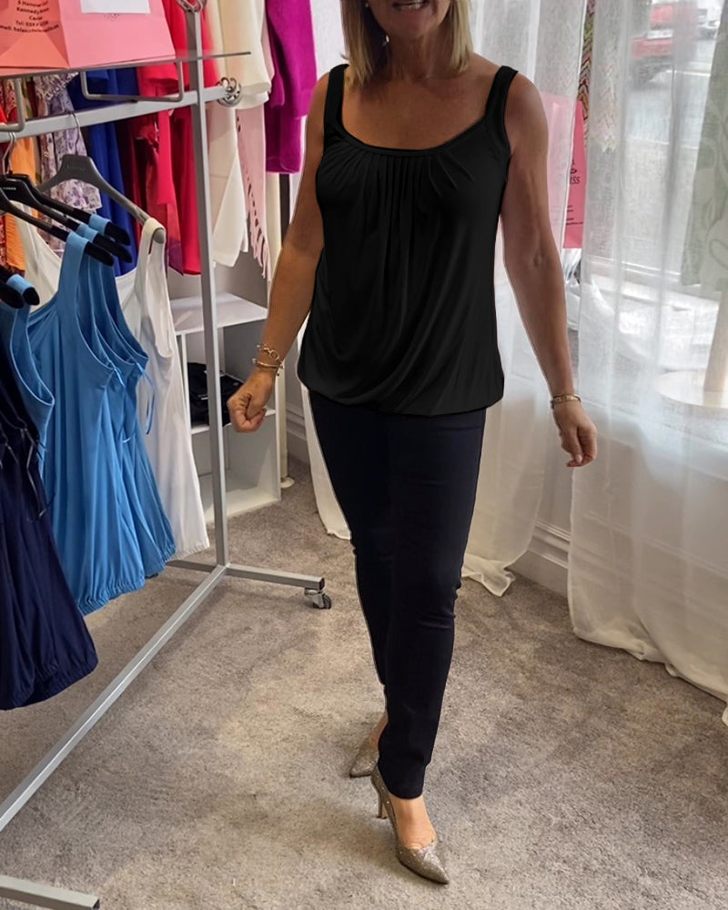 Nanda | Casual mouwloze top met plooi en effen kleur